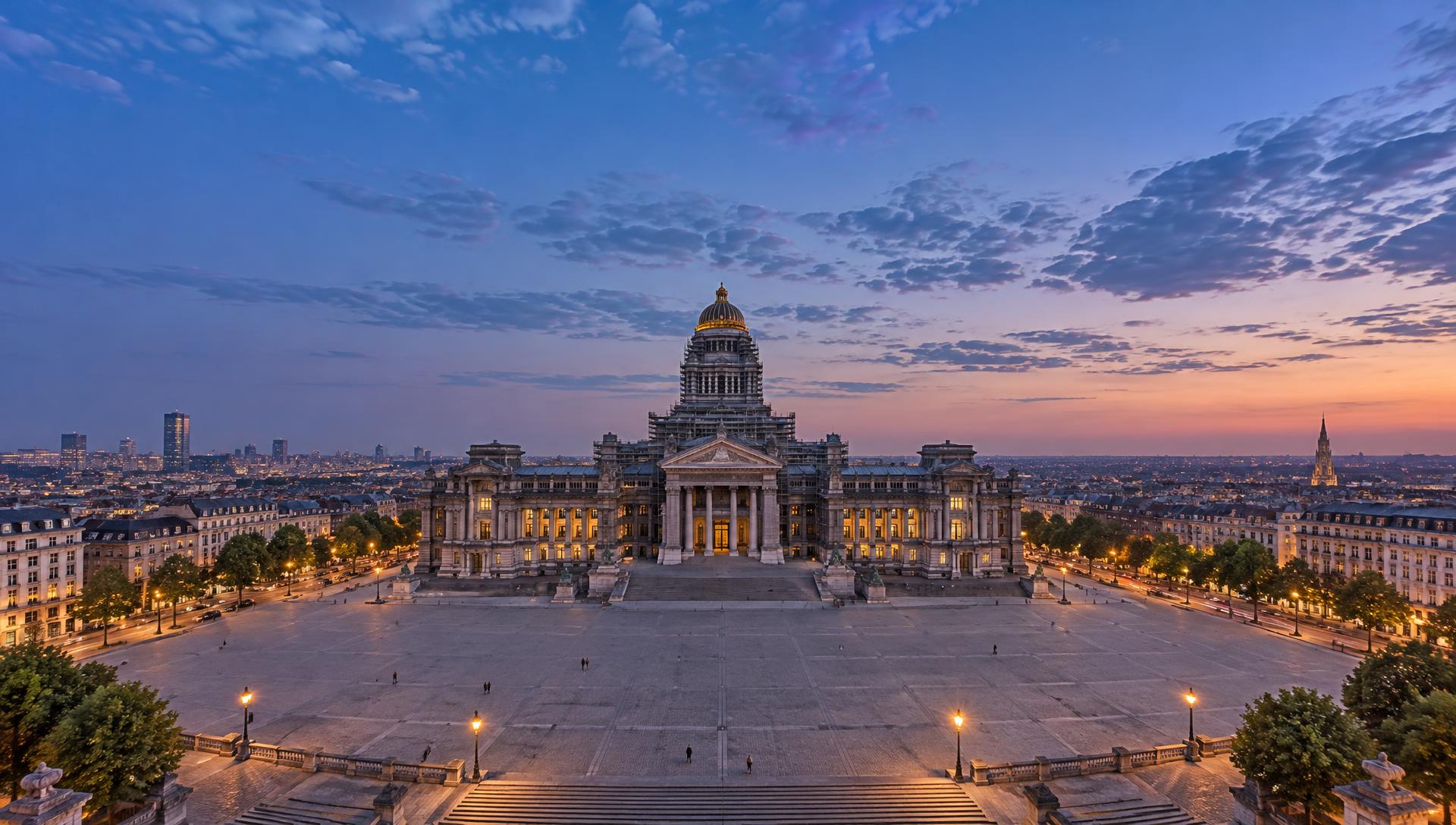 Palais de Justice in Brussels at dusk